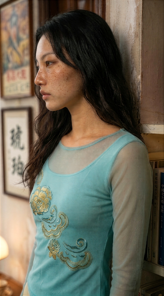 Carla Coli Aqua Embellished Mesh Top