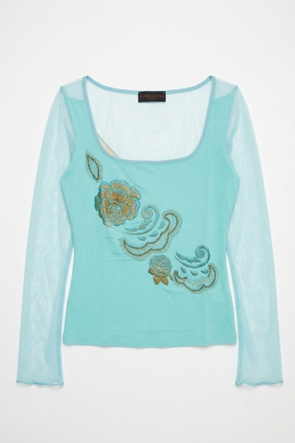 Carla Coli Aqua Embellished Mesh Top
