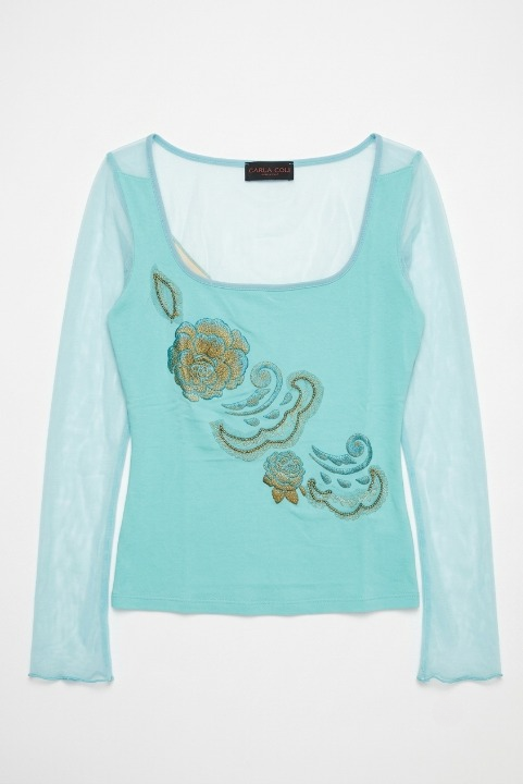 Carla Coli Aqua Embellished Mesh Top